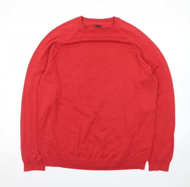 Cotton Traders Men's Red Crew Neck Cotton Jumper Size L