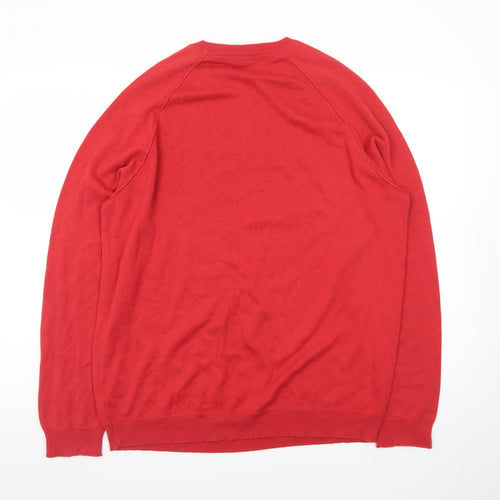 Cotton Traders Men's Red Crew Neck Cotton Jumper Size L
