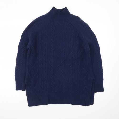 Reiss Women Blue Wool Mock Neck Cable-Knit Jumper XS