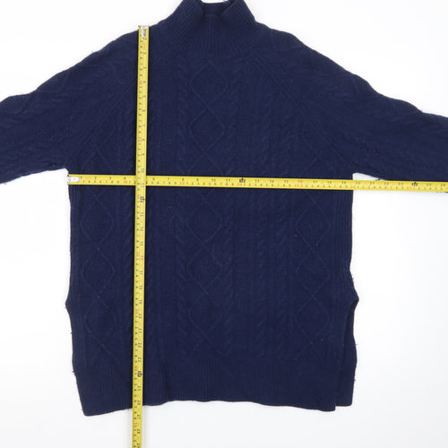 Reiss Women Blue Wool Mock Neck Cable-Knit Jumper XS