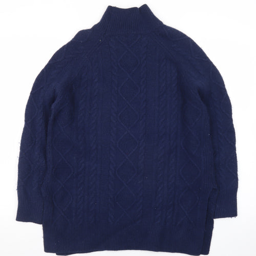 Reiss Women Blue Wool Mock Neck Cable-Knit Jumper XS