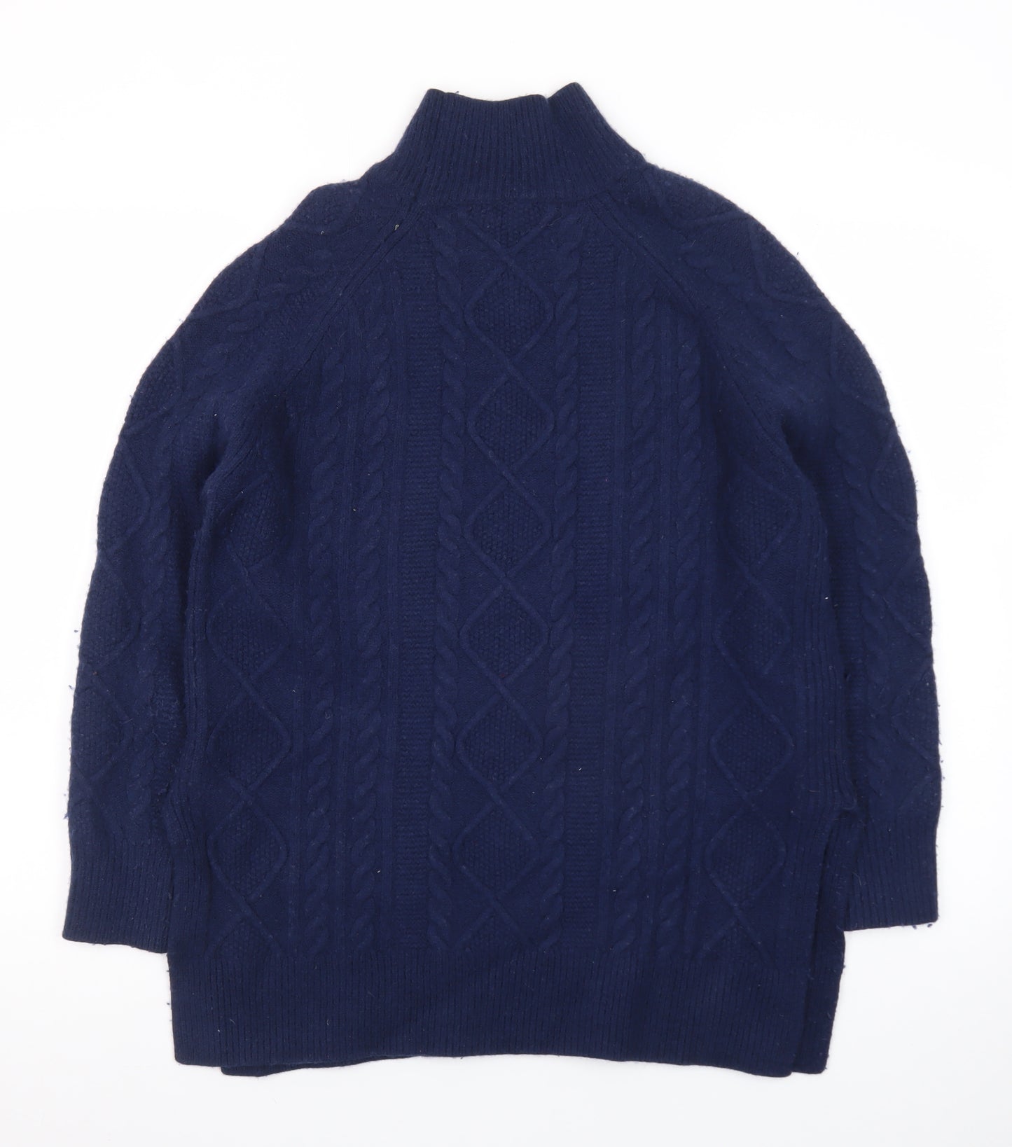 Reiss Women Blue Wool Mock Neck Cable-Knit Jumper XS