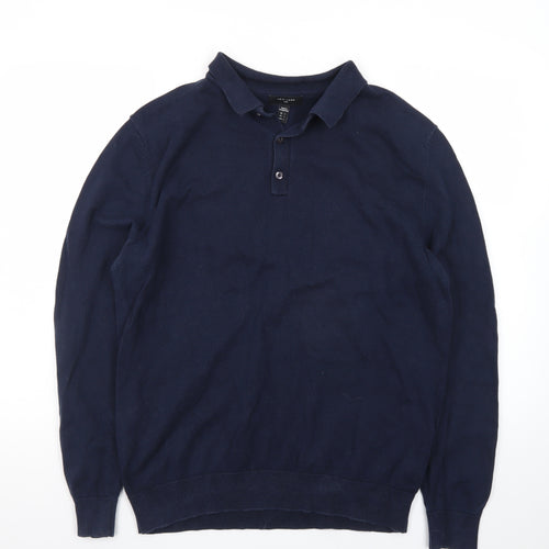 New Look Men’s Blue Long Sleeve Cotton Polo Shirt Size L