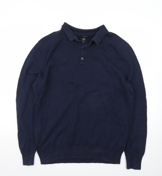 New Look Men’s Blue Long Sleeve Cotton Polo Shirt Size L