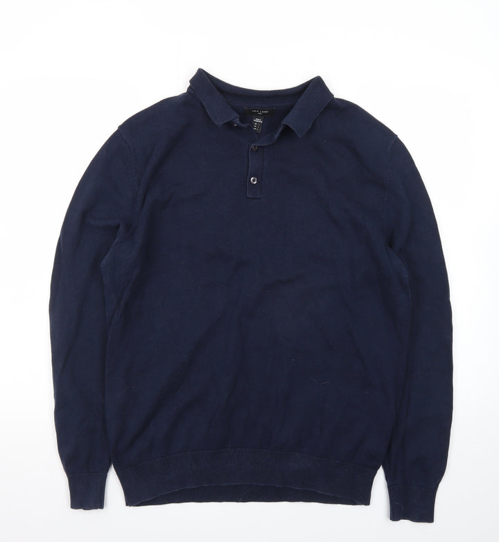 New Look Men’s Blue Long Sleeve Cotton Polo Shirt Size L