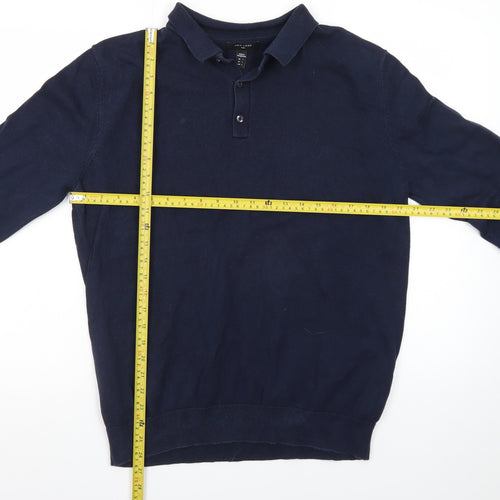 New Look Men’s Blue Long Sleeve Cotton Polo Shirt Size L