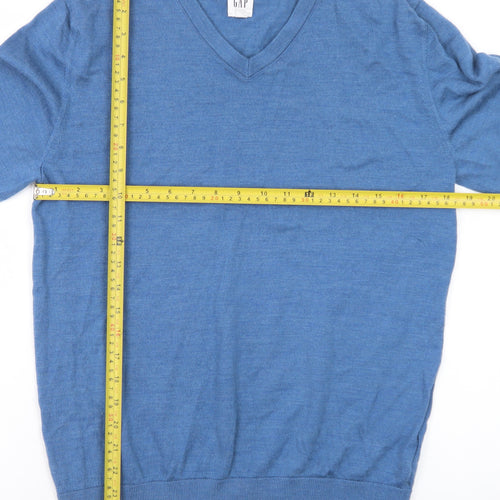 GAP Men's Blue V-Neck Merino Wool Jumper Size M