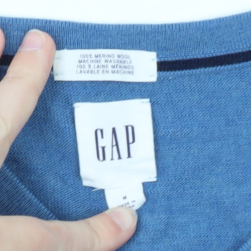 GAP Men's Blue V-Neck Merino Wool Jumper Size M