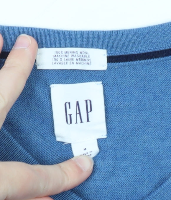 GAP Men's Blue V-Neck Merino Wool Jumper Size M