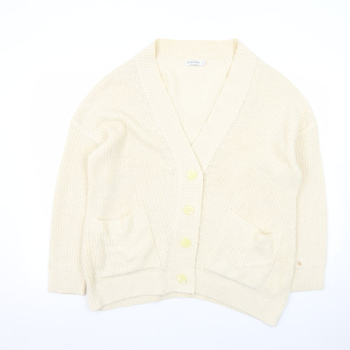 Stradivarius Women Ivory XS Knit Cotton Button Cardigan Jumper