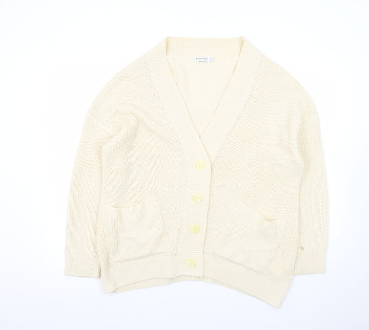 Stradivarius Women Ivory XS Knit Cotton Button Cardigan Jumper