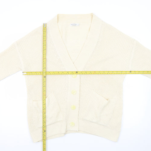 Stradivarius Women Ivory XS Knit Cotton Button Cardigan Jumper