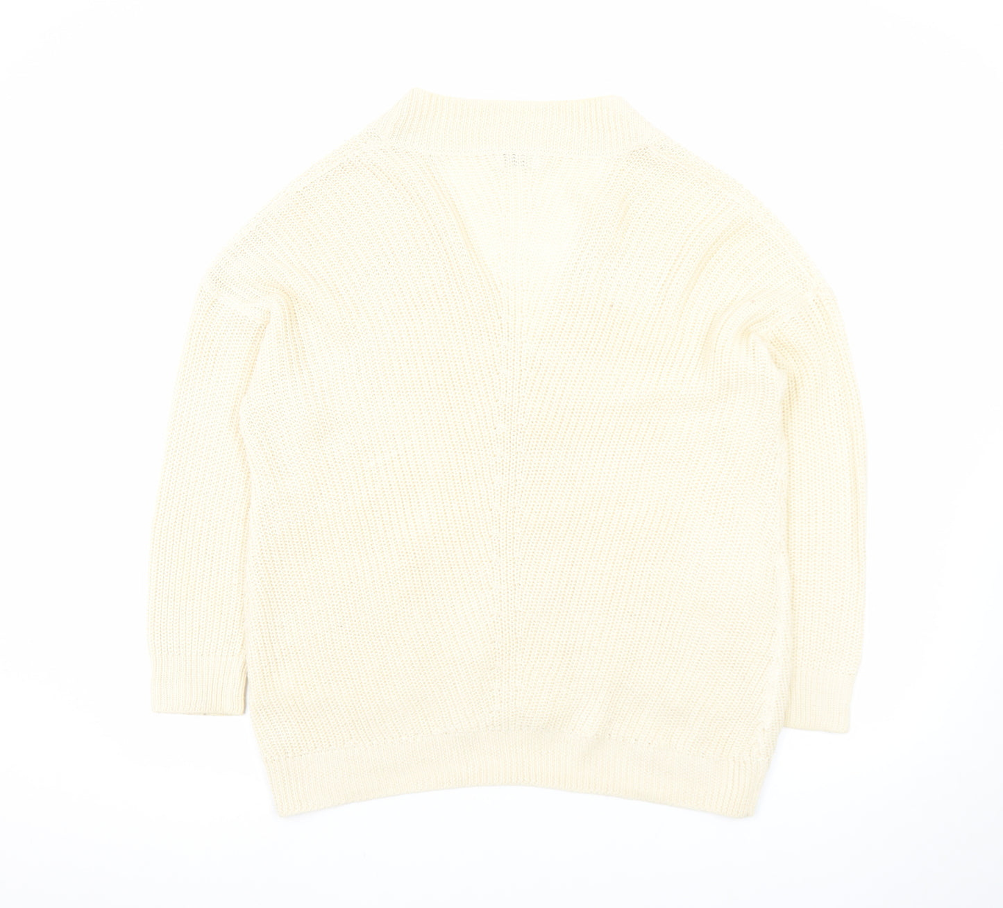Stradivarius Women Ivory XS Knit Cotton Button Cardigan Jumper