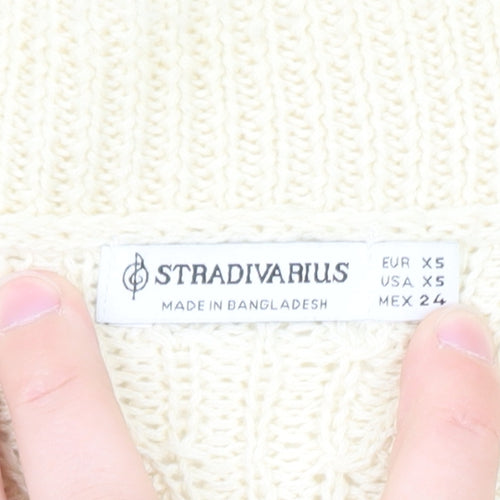 Stradivarius Women Ivory XS Knit Cotton Button Cardigan Jumper