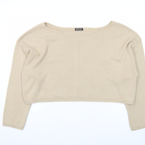 Nasty Gal Women’s Beige Boat Neck Relaxed Knit Pullover Jumper Size L