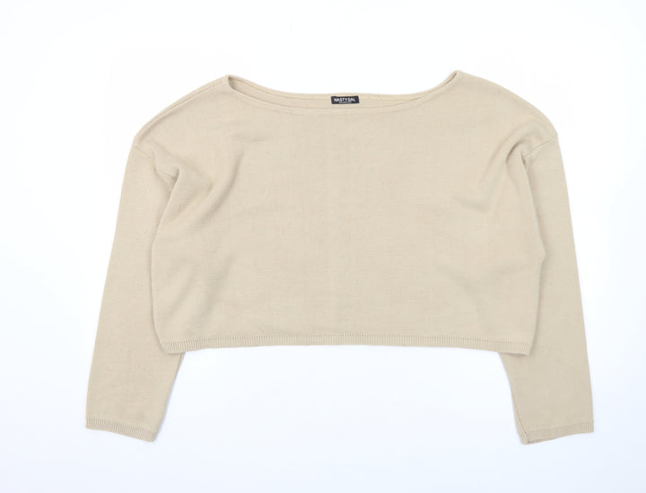 Nasty Gal Women’s Beige Boat Neck Relaxed Knit Pullover Jumper Size L