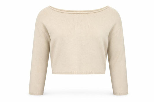 Front view of Nasty Gal Women’s Beige Boat Neck Relaxed Knit jumper, size L