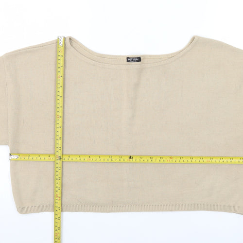 Nasty Gal Women’s Beige Boat Neck Relaxed Knit Pullover Jumper Size L