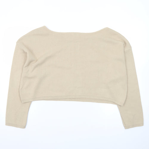 Nasty Gal Women’s Beige Boat Neck Relaxed Knit Pullover Jumper Size L
