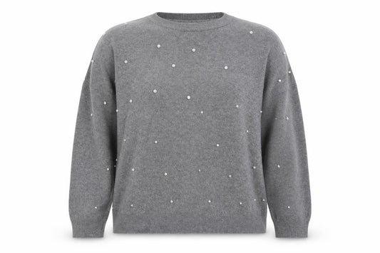 Front view of Stradivarius women’s grey beaded knit jumper xs