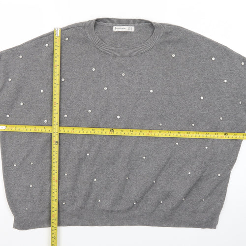Stradivarius Womens Grey Beaded Knit Pullover Jumper XS