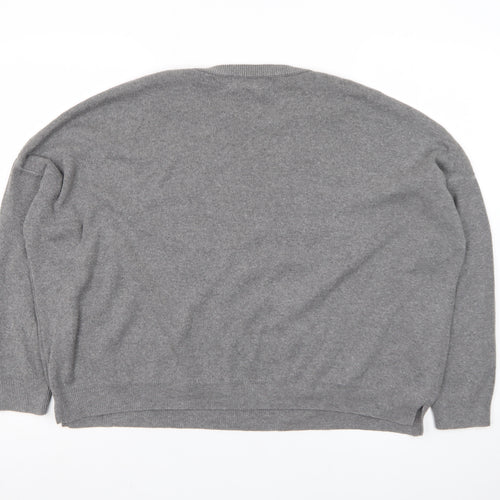 Stradivarius Womens Grey Beaded Knit Pullover Jumper XS