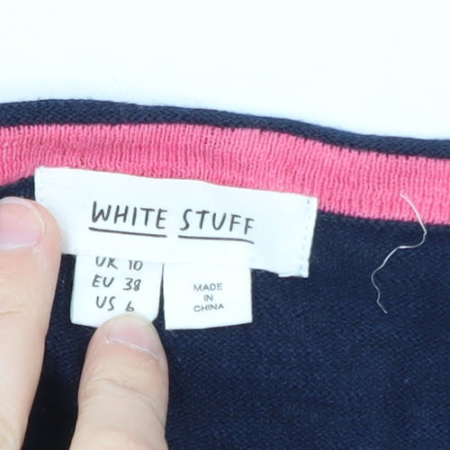 White Stuff Women's Blue Cotton V-Neck Cardigan Size 10