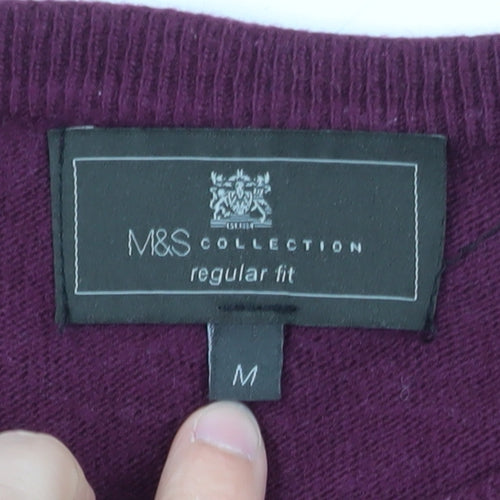 Marks and Spencer Men's Purple Wool Crew Neck Jumper M Regular Fit