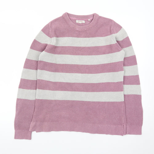 Fat Face Women Pink Stripe Cotton Wool Jumper Size 12