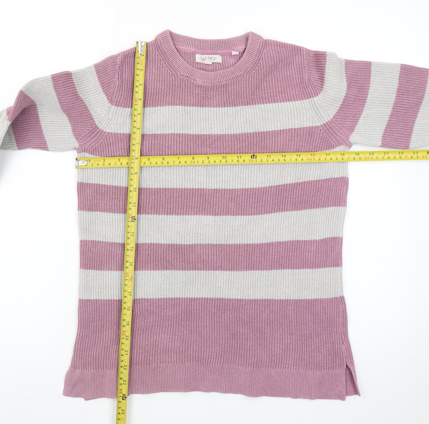 Fat Face Women Pink Stripe Cotton Wool Jumper Size 12