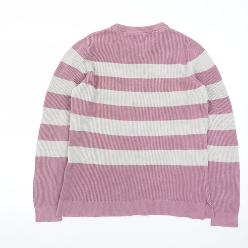 Fat Face Women Pink Stripe Cotton Wool Jumper Size 12