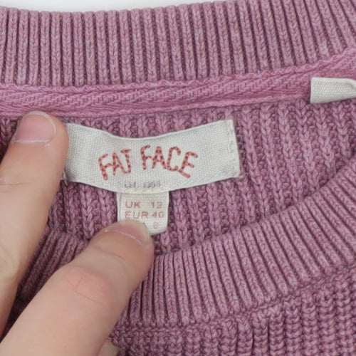 Fat Face Women Pink Stripe Cotton Wool Jumper Size 12