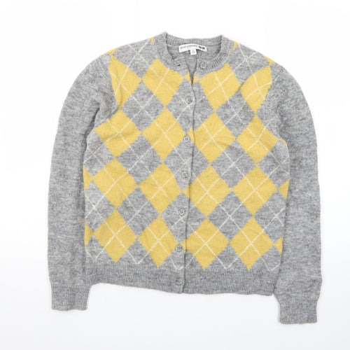 Uniqlo Ines de la Fressange Women's Grey Yellow Argyle Cardigan XS