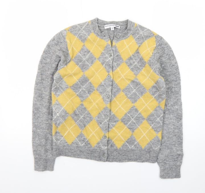 Uniqlo Ines de la Fressange Women's Grey Yellow Argyle Cardigan XS