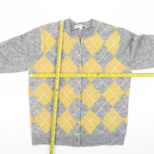 Uniqlo Ines de la Fressange Women's Grey Yellow Argyle Cardigan XS
