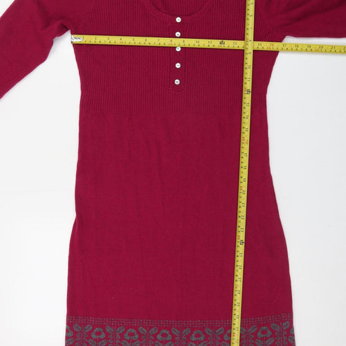 Mantaray Womens Red Knit Jumper Dress Size 12 Long Sleeve Casual