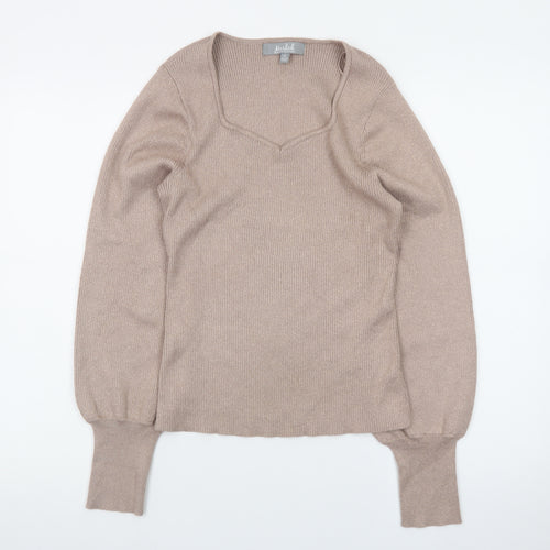 Marled Womens Beige V-Neck Knit Pullover Jumper Size M