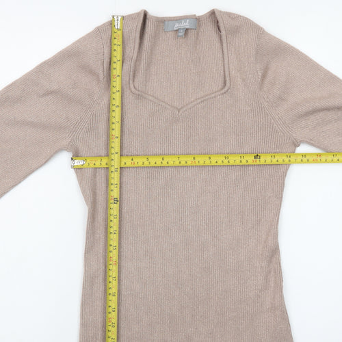 Marled Womens Beige V-Neck Knit Pullover Jumper Size M
