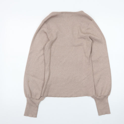 Marled Womens Beige V-Neck Knit Pullover Jumper Size M