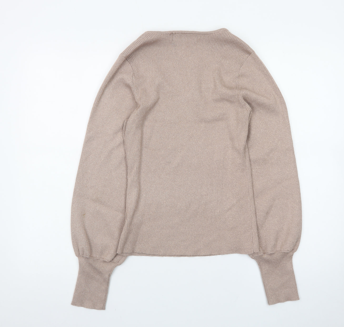 Marled Womens Beige V-Neck Knit Pullover Jumper Size M