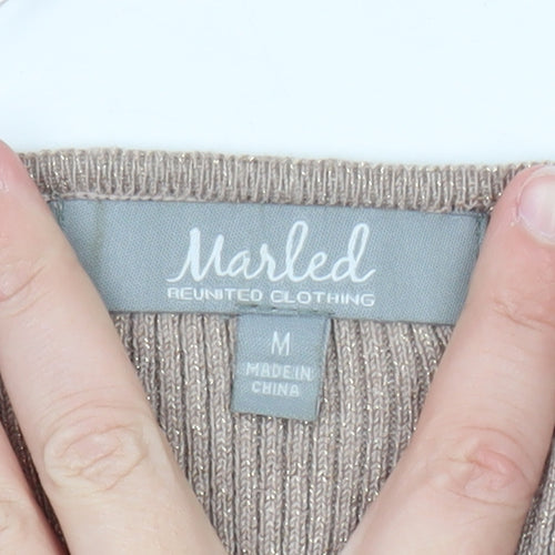 Marled Womens Beige V-Neck Knit Pullover Jumper Size M