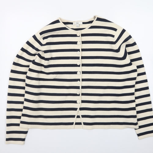 Marks and Spencer Women Multicoloured XL Striped Cotton Cardigan