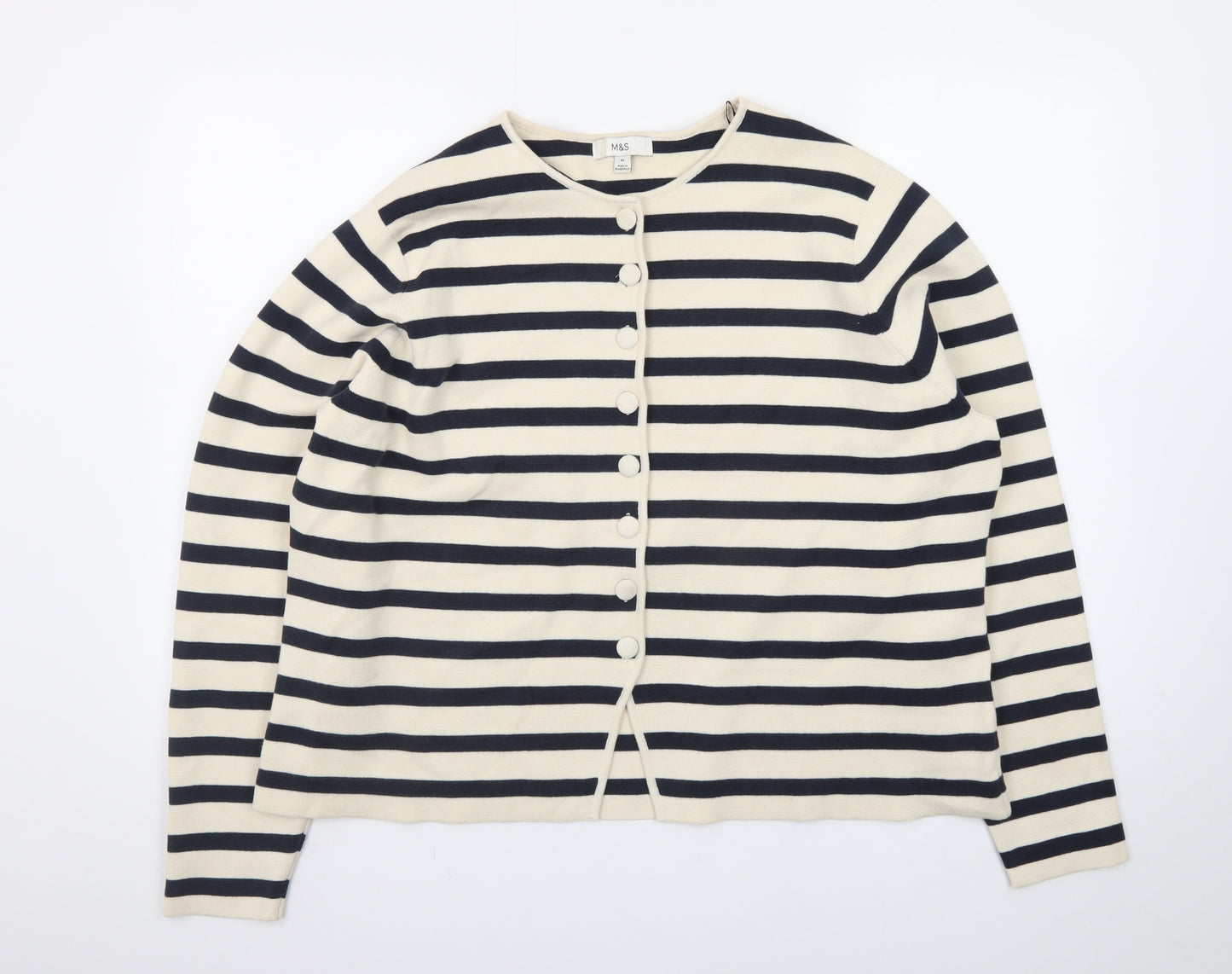 Marks and Spencer Women Multicoloured XL Striped Cotton Cardigan