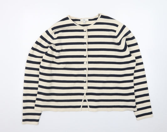 Marks and Spencer Women Multicoloured XL Striped Cotton Cardigan