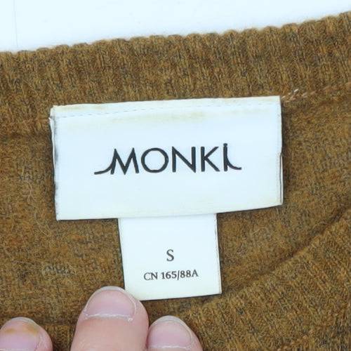 Monki Women Brown Wool Blend Crew Neck Pullover Jumper Size S