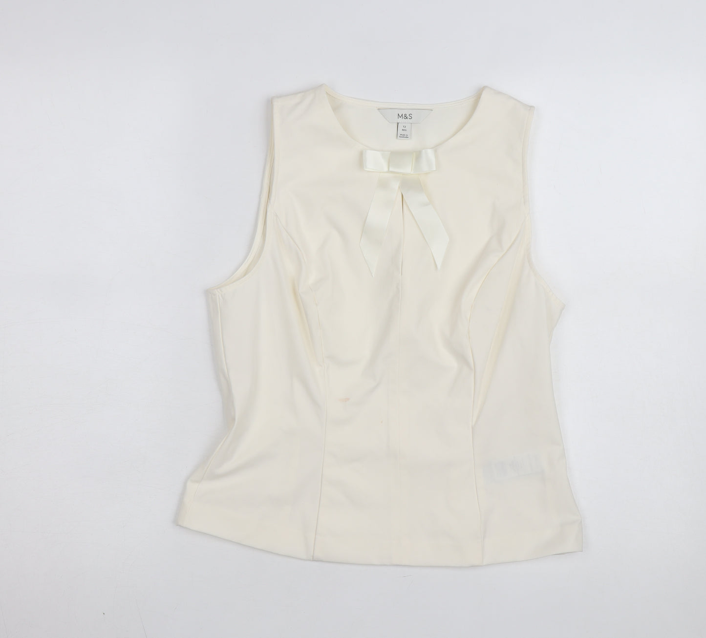 Marks and Spencer Women’s Ivory Sleeveless Bow Blouse Size 12 Regular