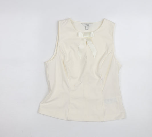 Marks and Spencer Women’s Ivory Sleeveless Bow Blouse Size 12 Regular