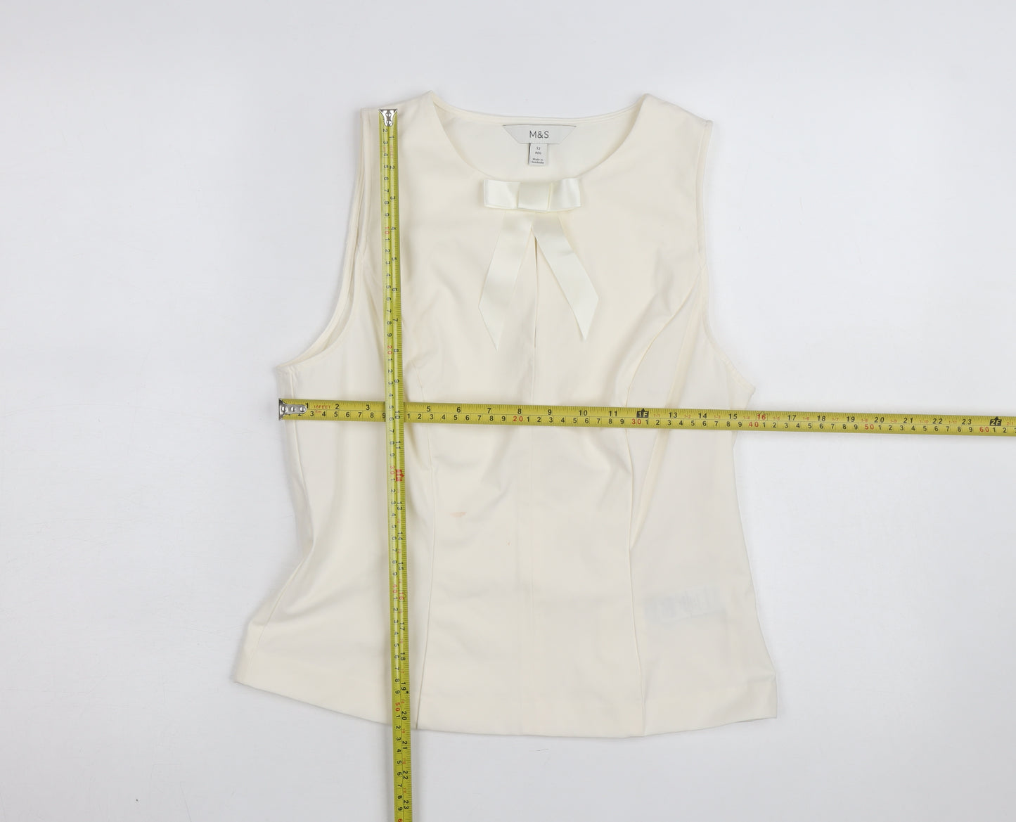Marks and Spencer Women’s Ivory Sleeveless Bow Blouse Size 12 Regular
