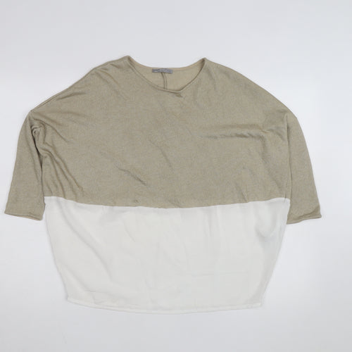 Zara Women Beige Colourblock Relaxed Knit Chiffon Blouse M