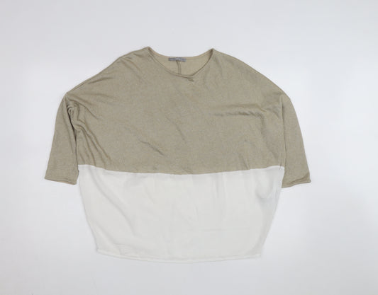 Zara Women Beige Colourblock Relaxed Knit Chiffon Blouse M